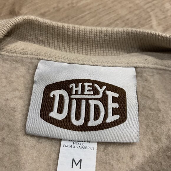 Hey Dude Shoes Tan Beige Women's Medium Crewneck Sweatshirt Pullover Black Logo - Picture 3 of 6